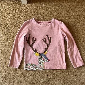 Mini Boden Pink Long-Sleeve Tee with Deer Applique